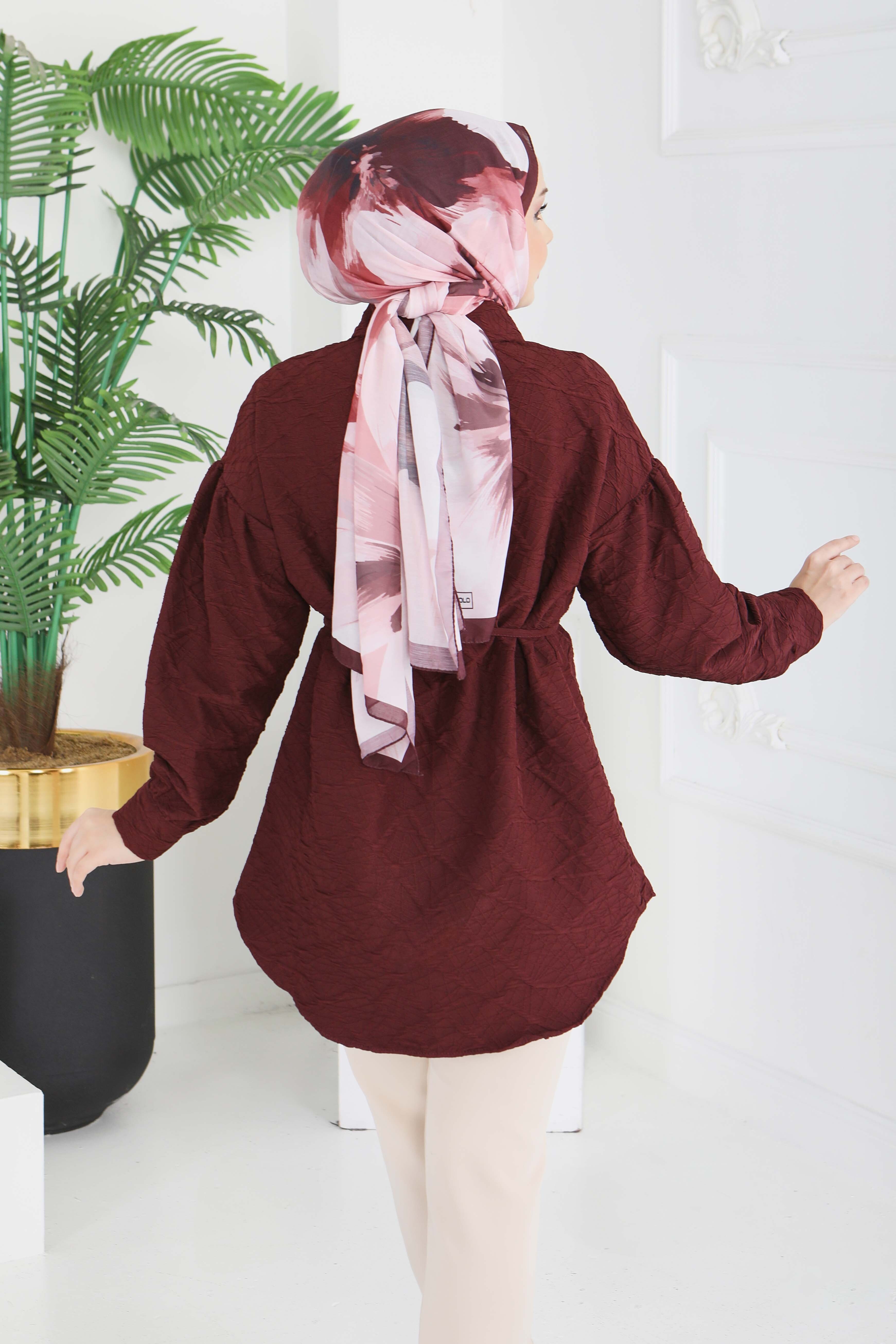 Kabartma Detaylı Düğmeli Tunikq - 28205-BORDO - 5