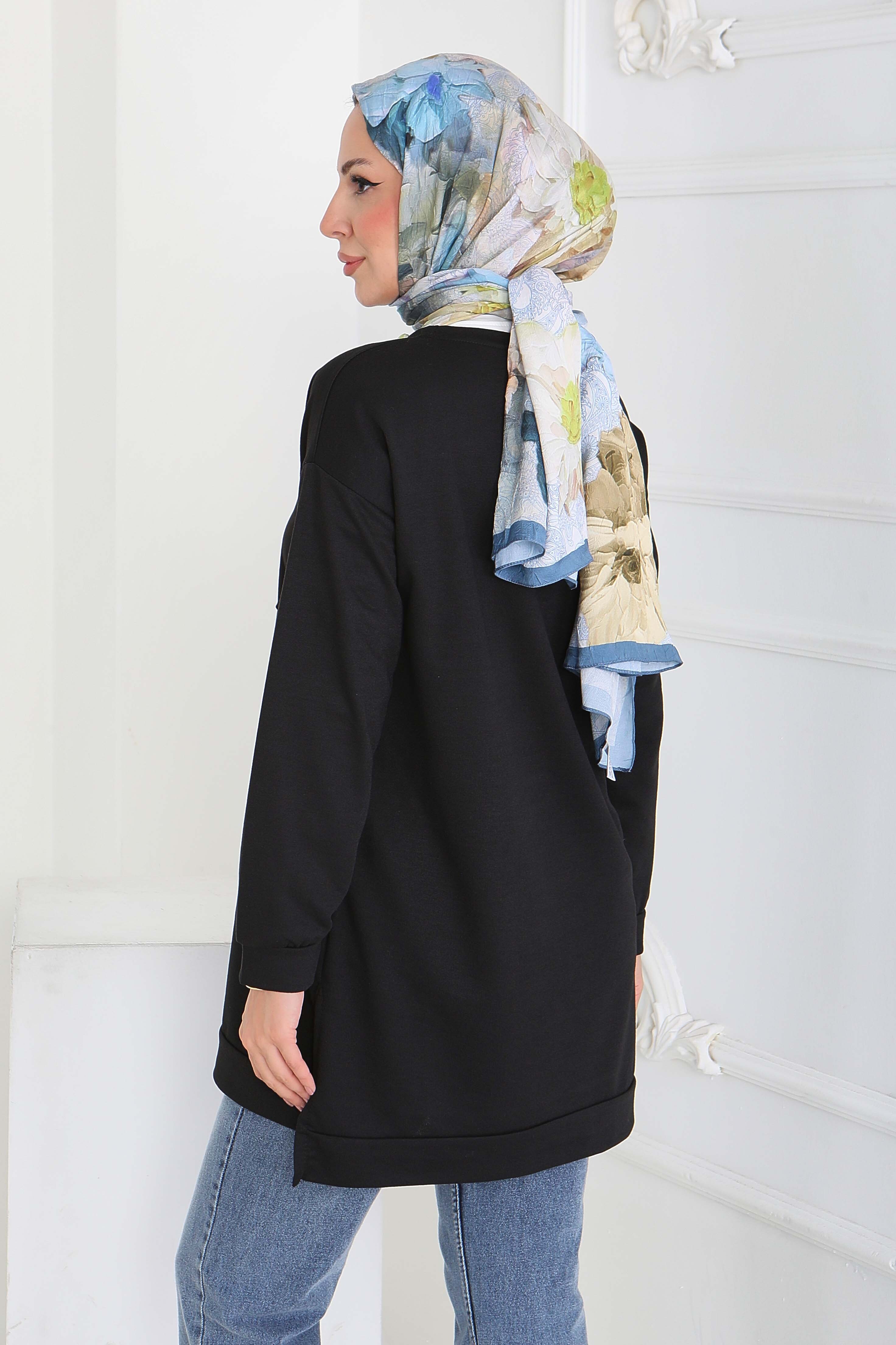 Kabartma Detaylı Modal Tunik - 27919-SIYAH - 4