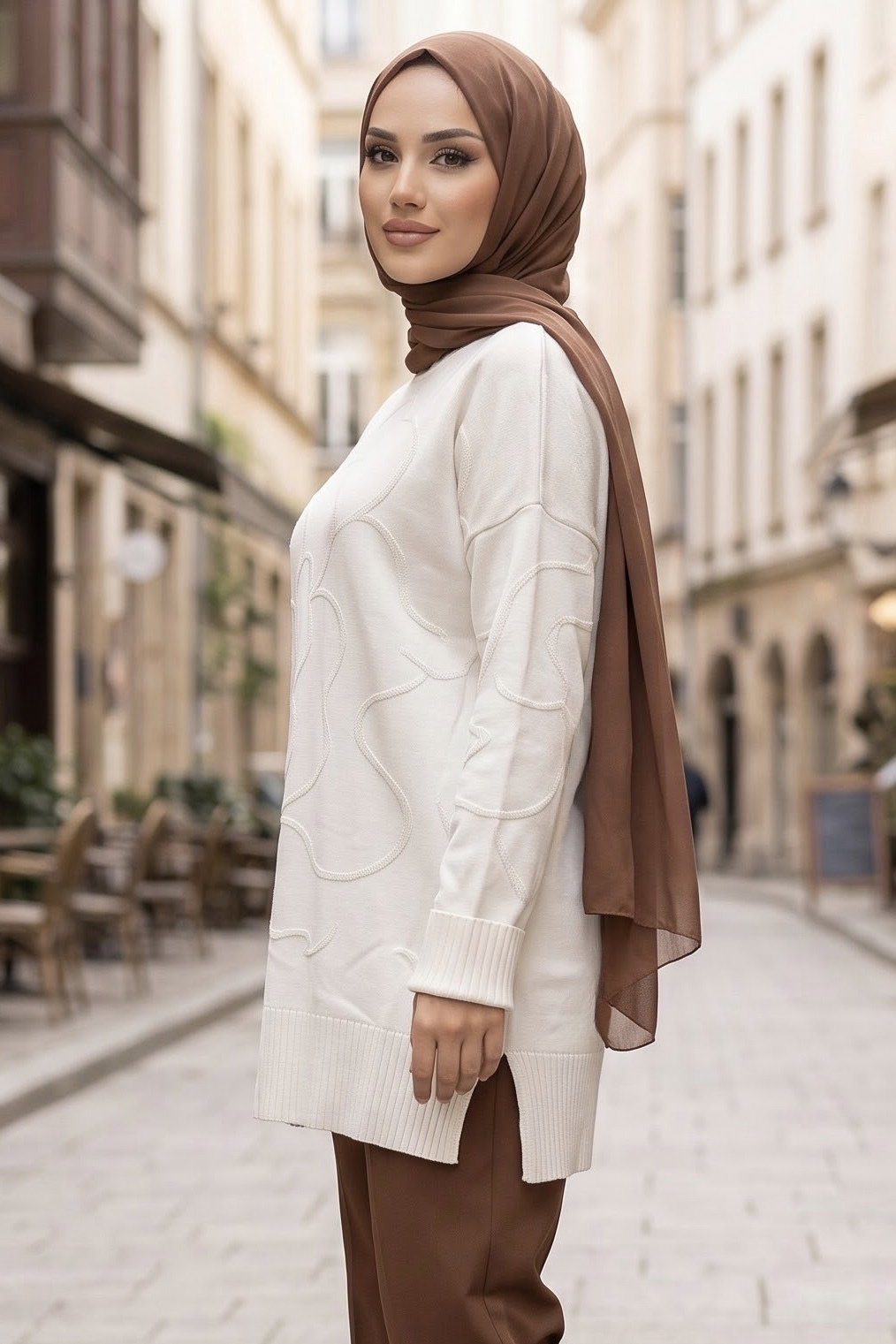 Kabartma Detaylı Triko Tunik Ekru - 29282-EKRU - 2