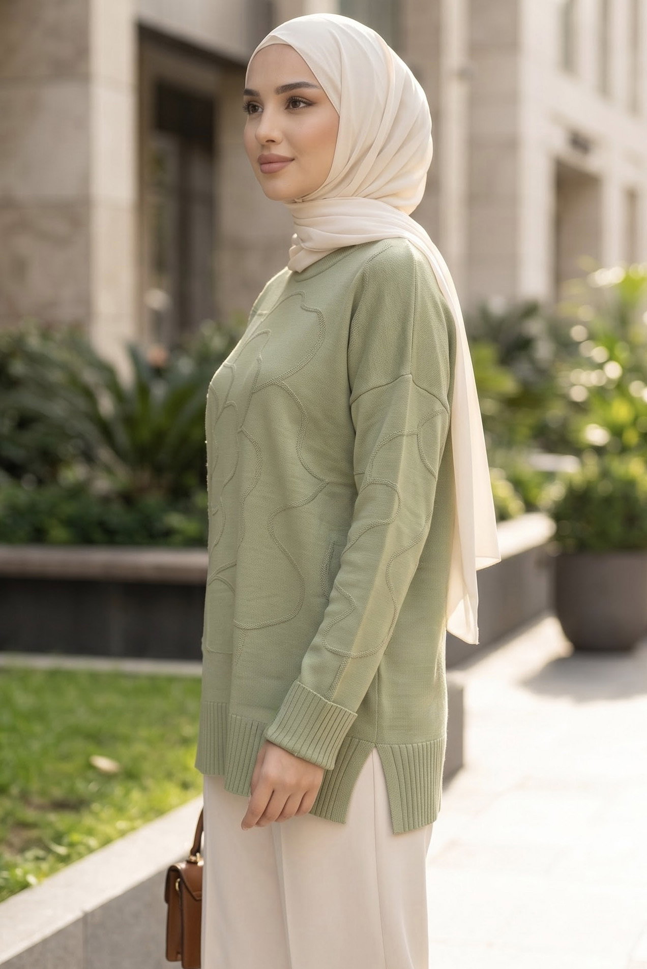 Kabartma Detaylı Triko Tunik Fistik Yesili - 29282-FISTIK-YESILI - 2