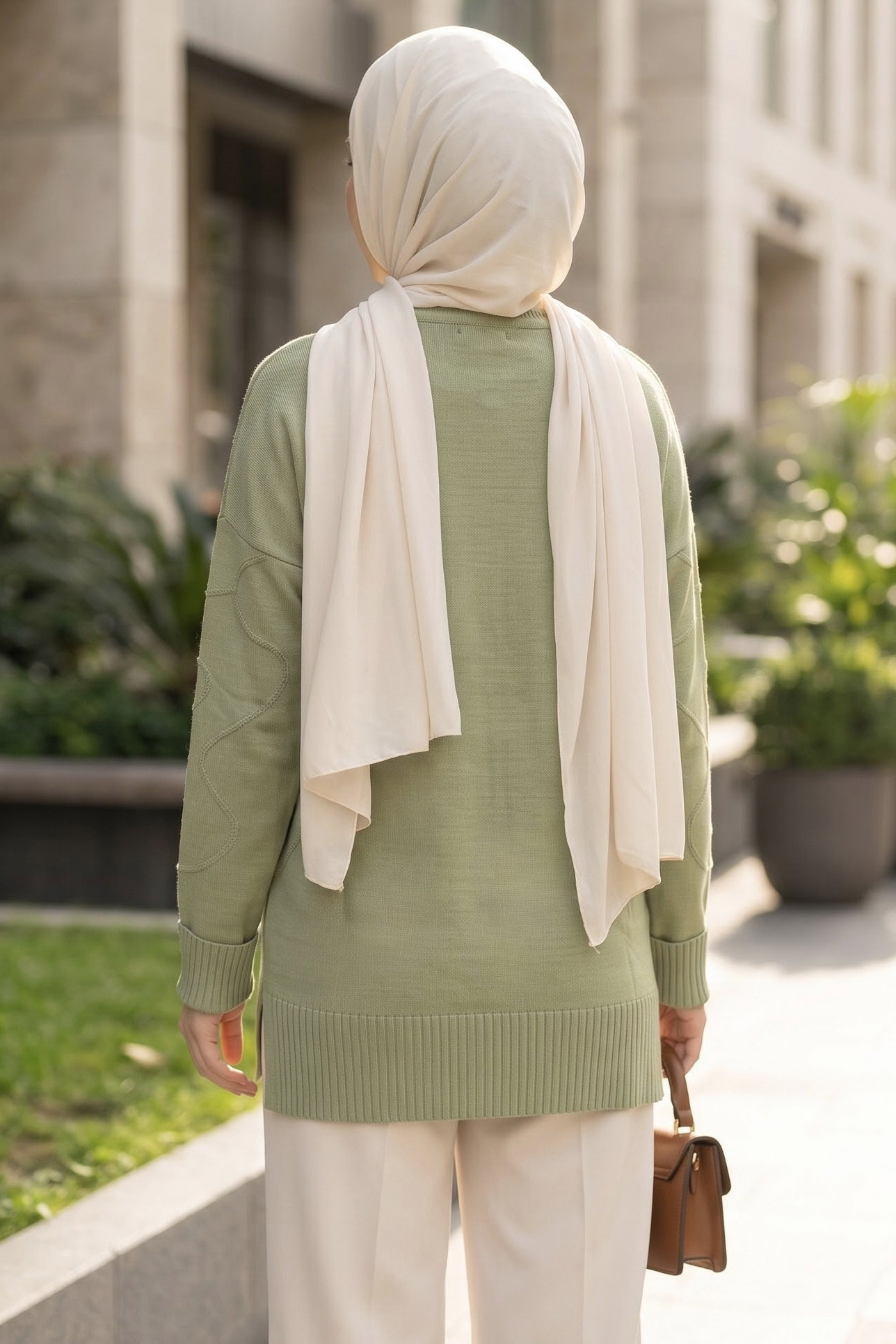 Kabartma Detaylı Triko Tunik Fistik Yesili - 29282-FISTIK-YESILI - 3