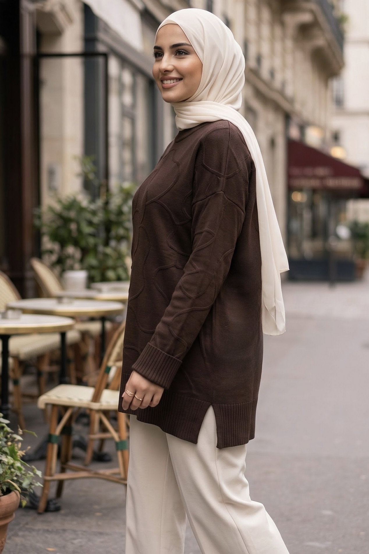 Kabartma Detaylı Triko Tunik Kahve - 29282-KAHVE - 2