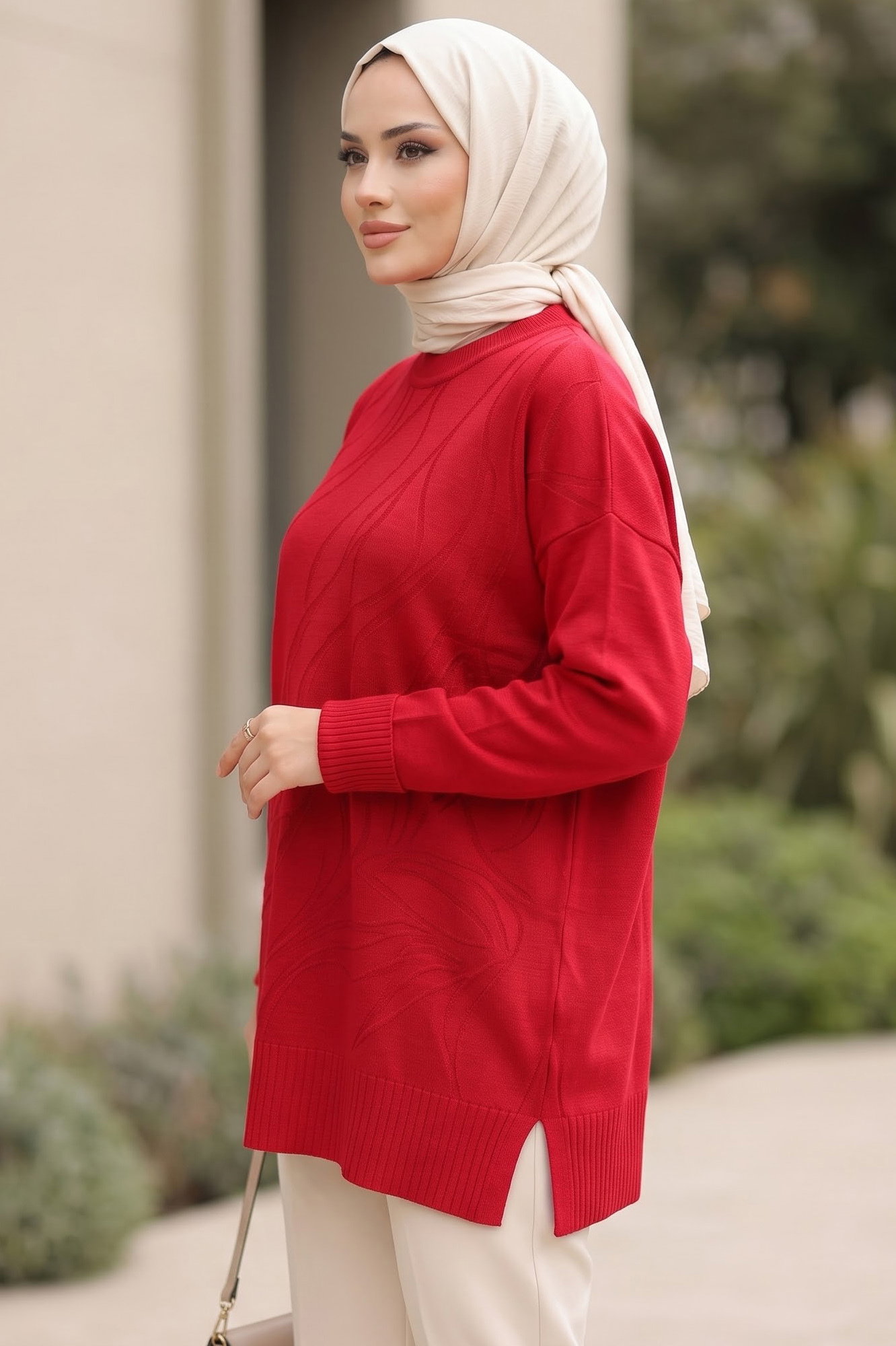 Kabartma Detaylı Triko Tunik Kirmizi - 29283-KIRMIZI - 1
