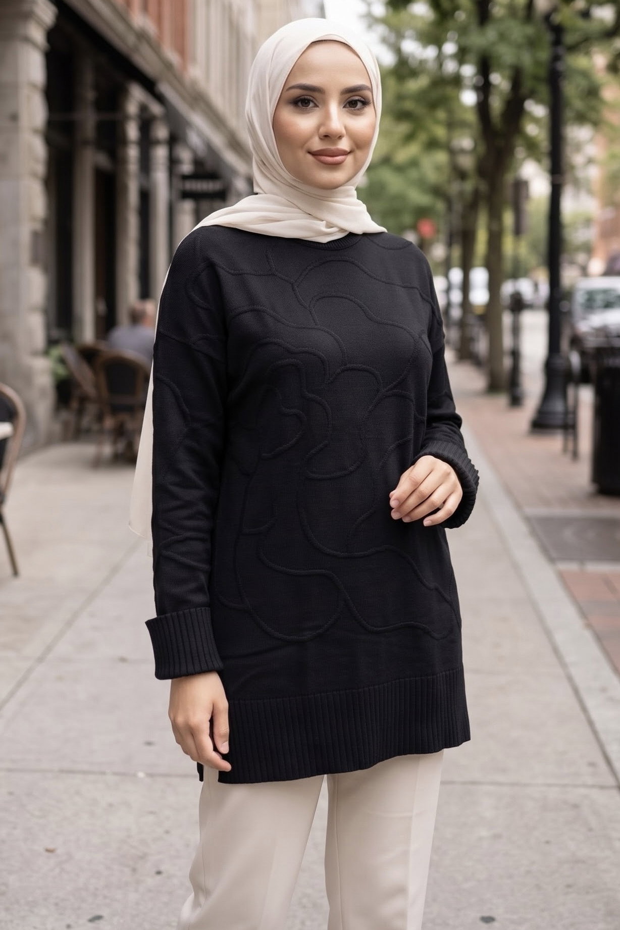 Kabartma Detaylı Triko Tunik Siyah - 29282-SIYAH - 1