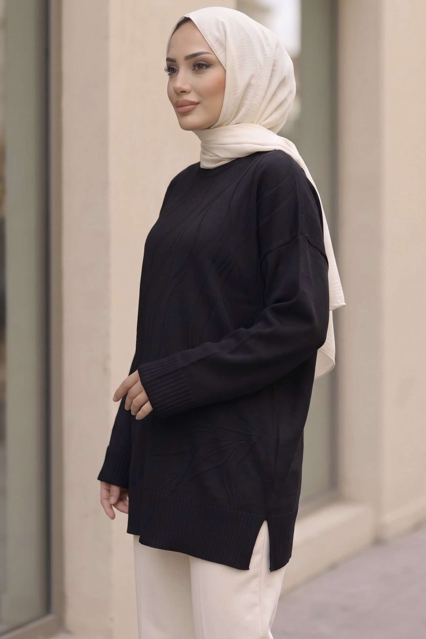 Kabartma Detaylı Triko Tunik Siyah - 29283-SIYAH - 2
