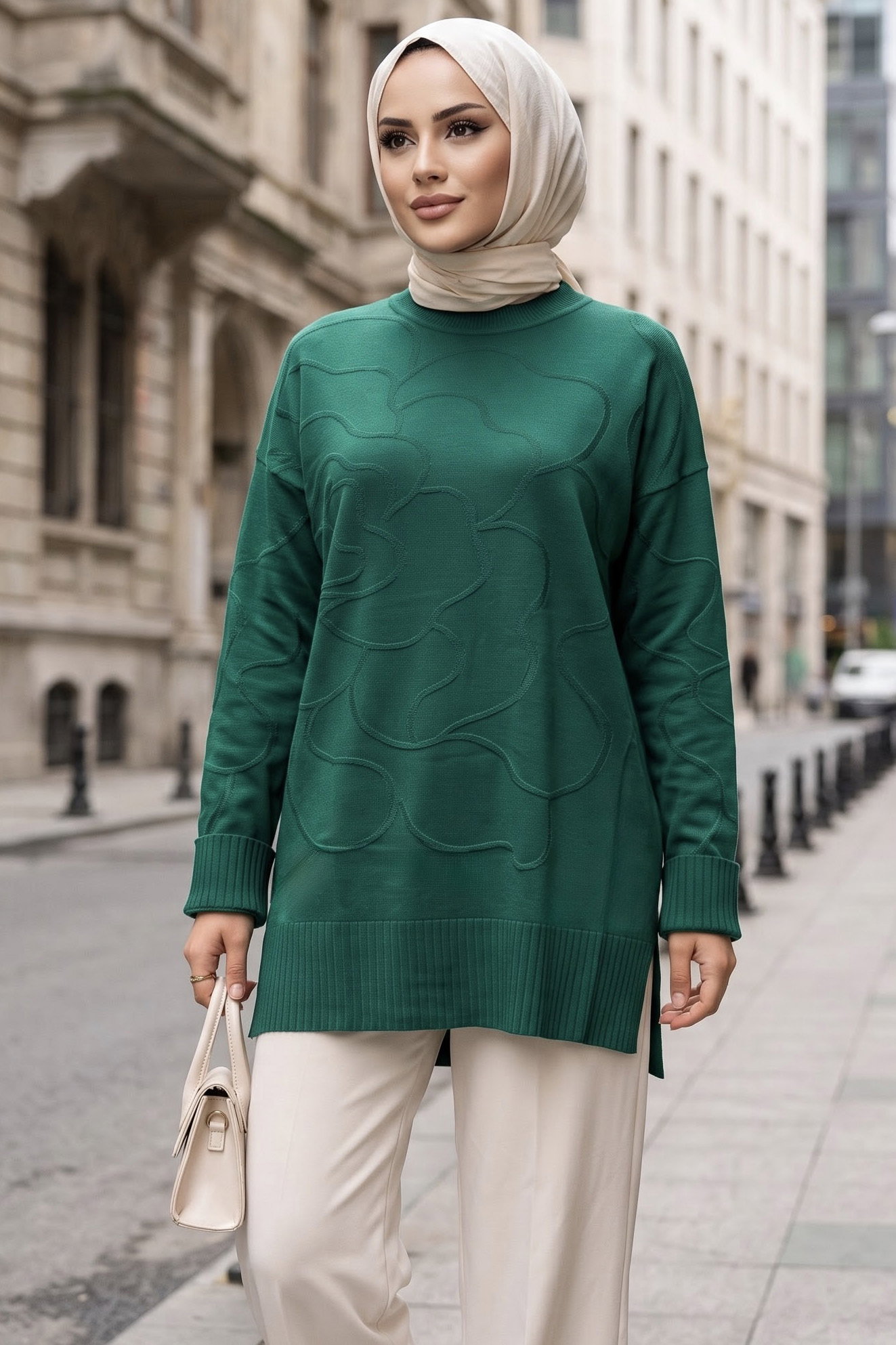 Kabartma Detaylı Triko Tunik Zumrut - 29282-ZUMRUT - 1
