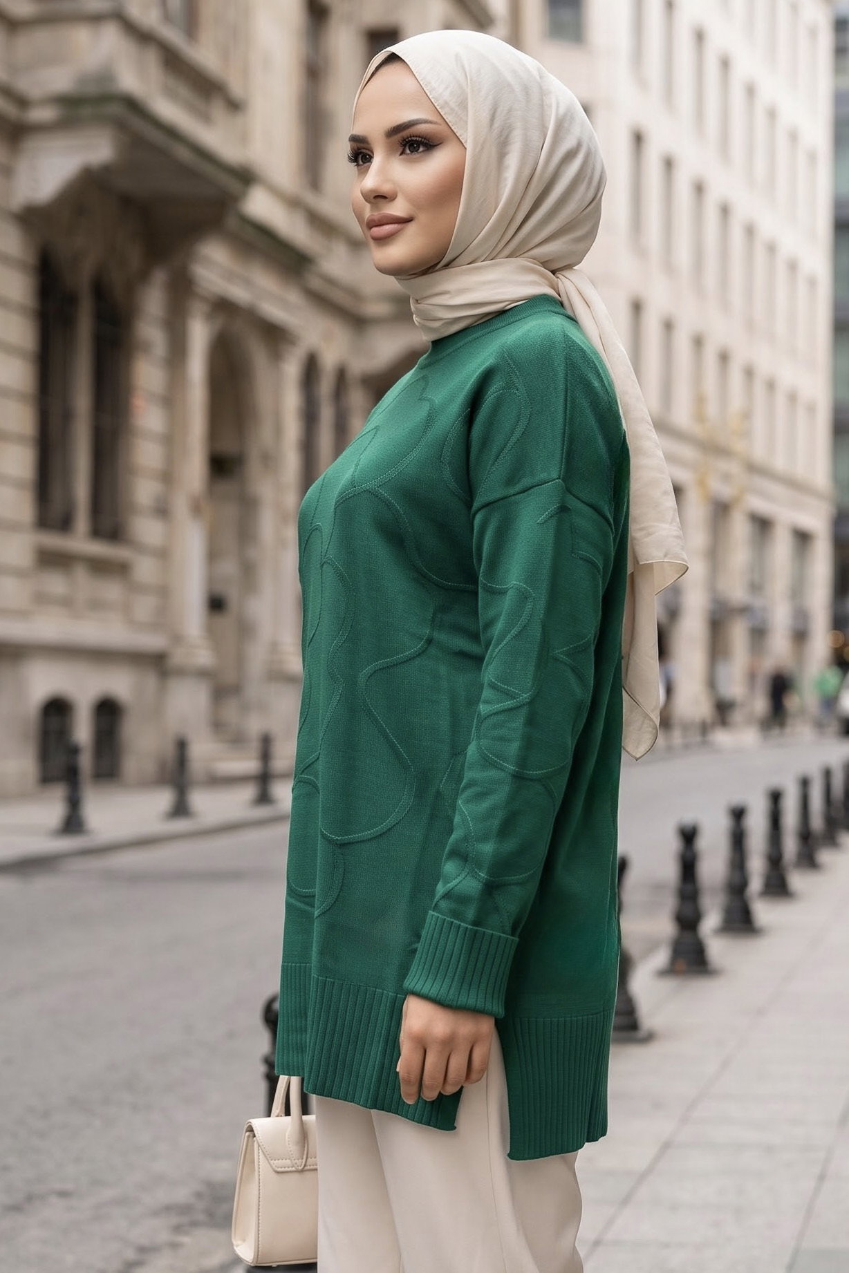 Kabartma Detaylı Triko Tunik Zumrut - 29282-ZUMRUT - 2