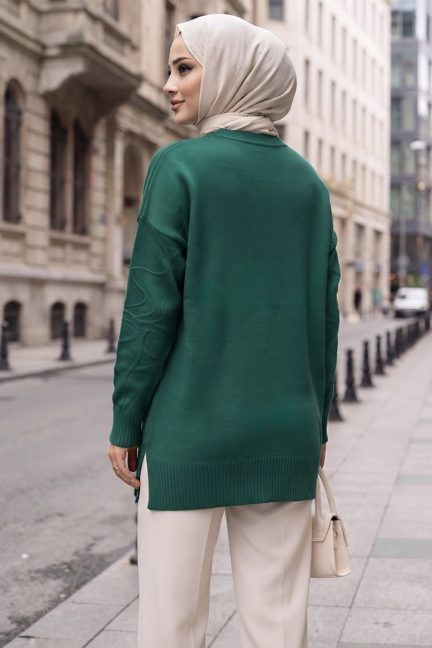 Kabartma Detaylı Triko Tunik Zumrut - 29282-ZUMRUT - 3