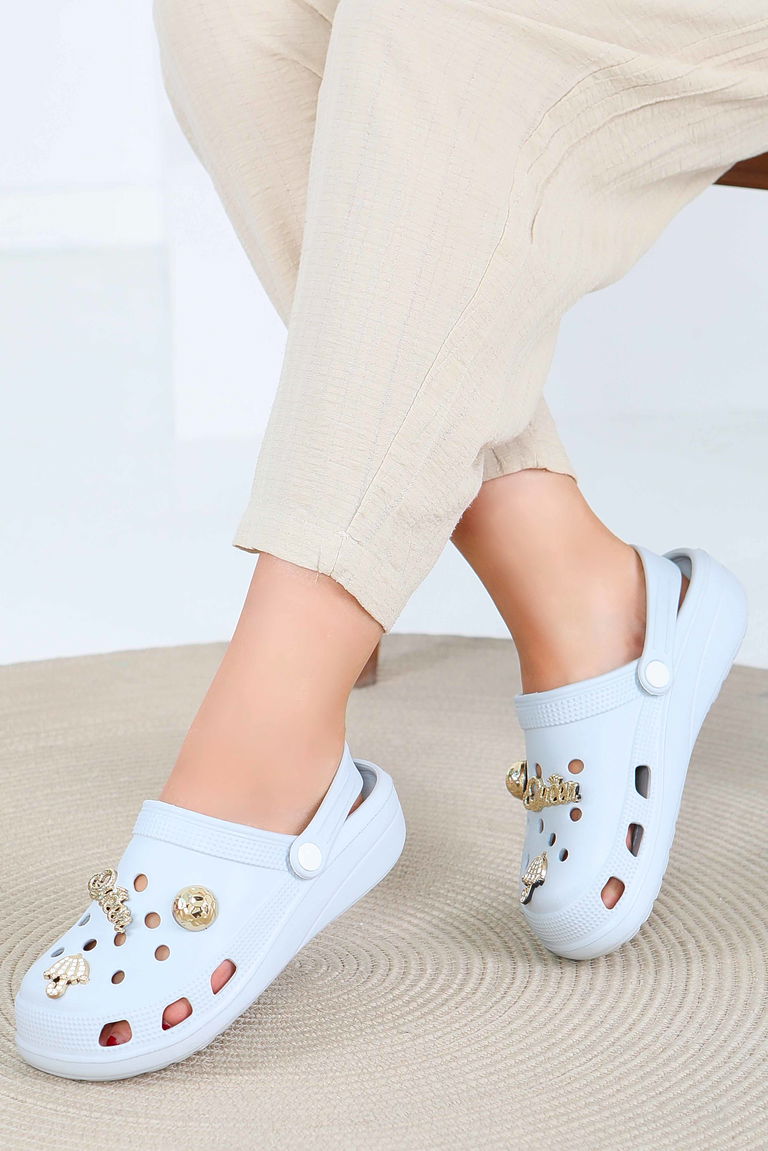 Kadın Açik Gri Taşlı Terlik - 27411 - TOFİSA