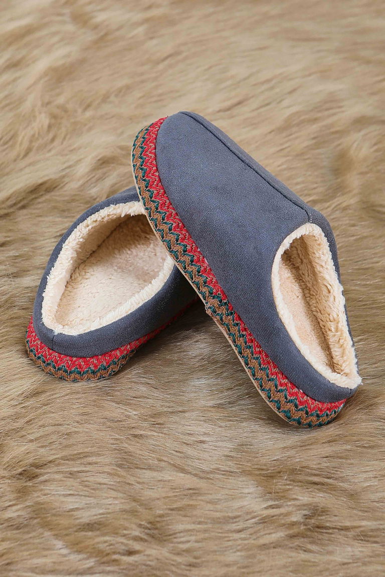 Kadın Antrasit Yanları Nakışlı Ev Terliği - 27781-ANTRASIT - TOFİSA