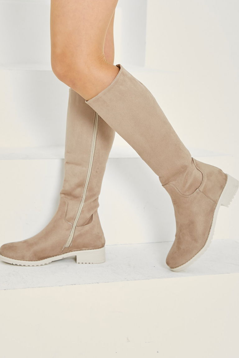 Kadın Bej Fermuarlı Çizme - 26763 - TOFİSA