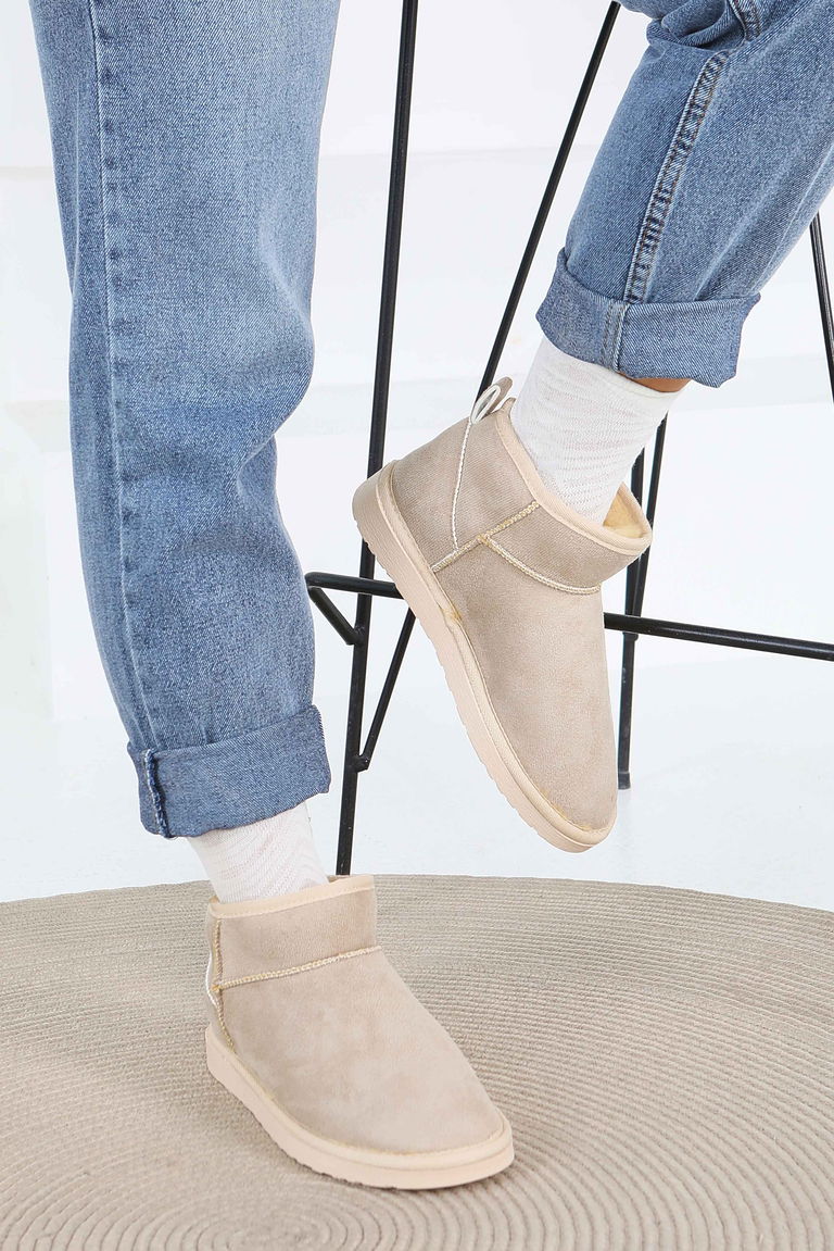 Kadın Bej İçi Peluş Yarım Süet Bot - 27784-BEJ - TOFİSA