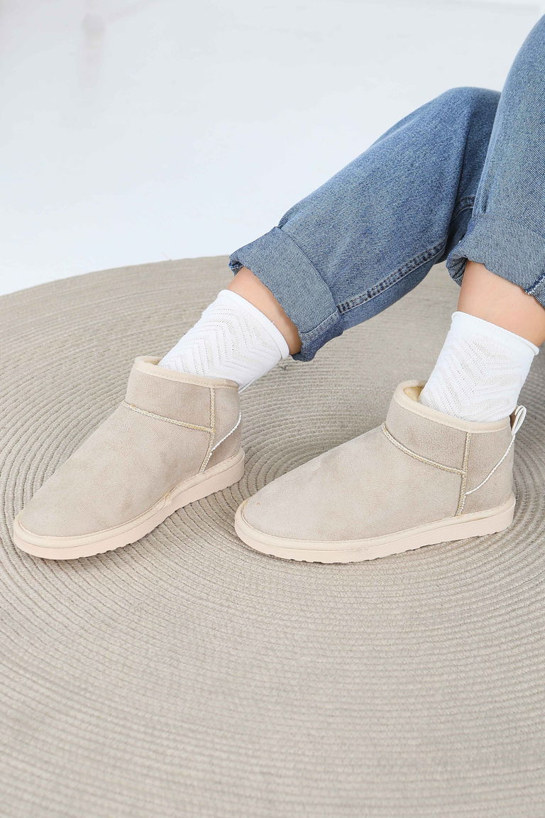 Kadın Bej İçi Peluş Yarım Süet Bot - 27784-BEJ - TOFİSA