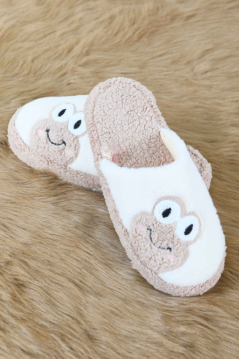 Kadın Bej Kurbağa İşlemeli Ev Terliği - 27779-BEJ - TOFİSA