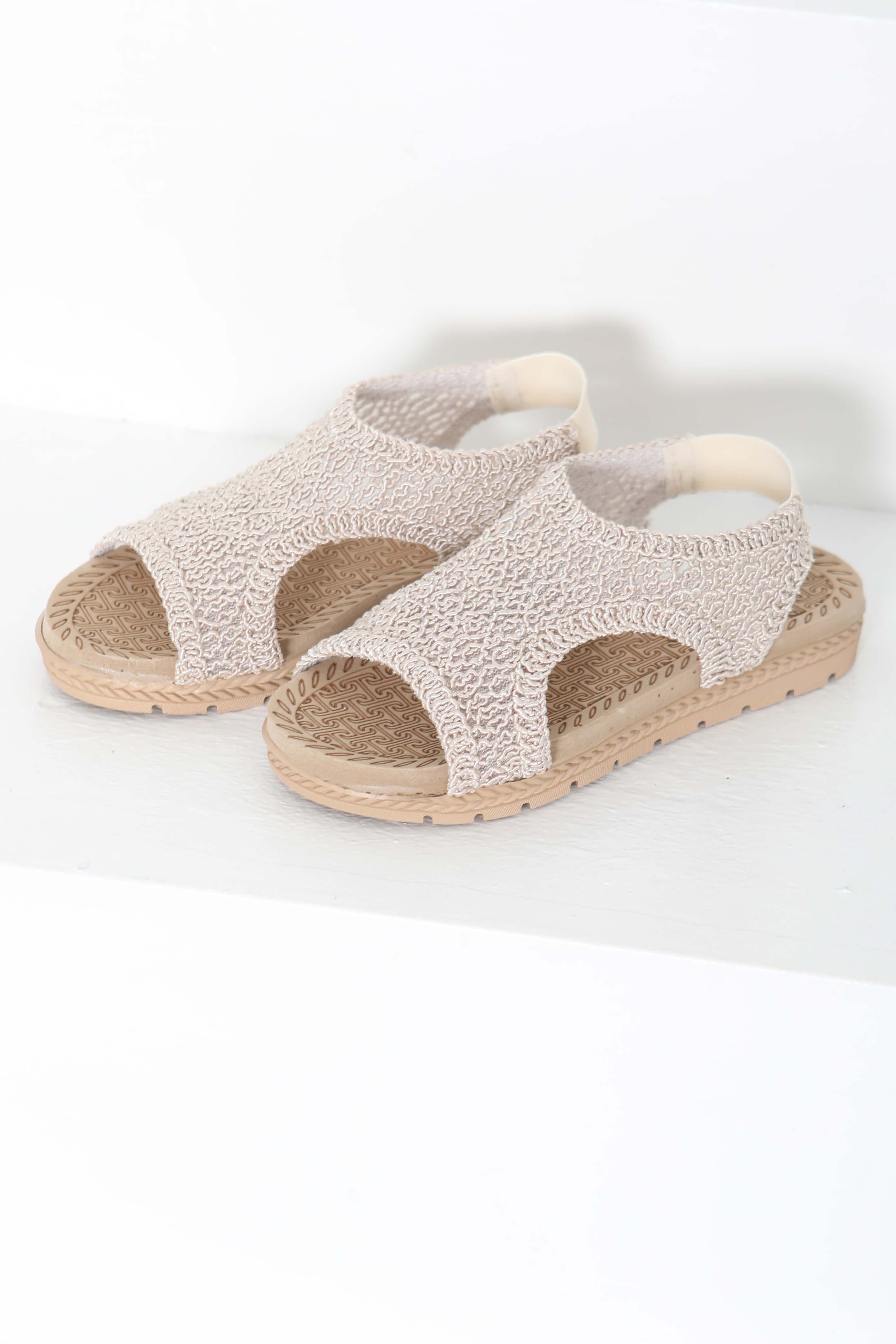 Kadın Bej Nakış Hasırlı Sandalet - 27156 - 12