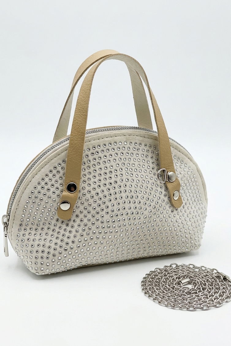 Kadın Bej Pullu Mini El Çantası - 28362-BEJ - 2