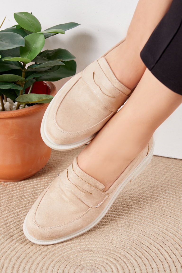 Kadın Bej Süet Ayakkabı - 26362 - TOFİSA