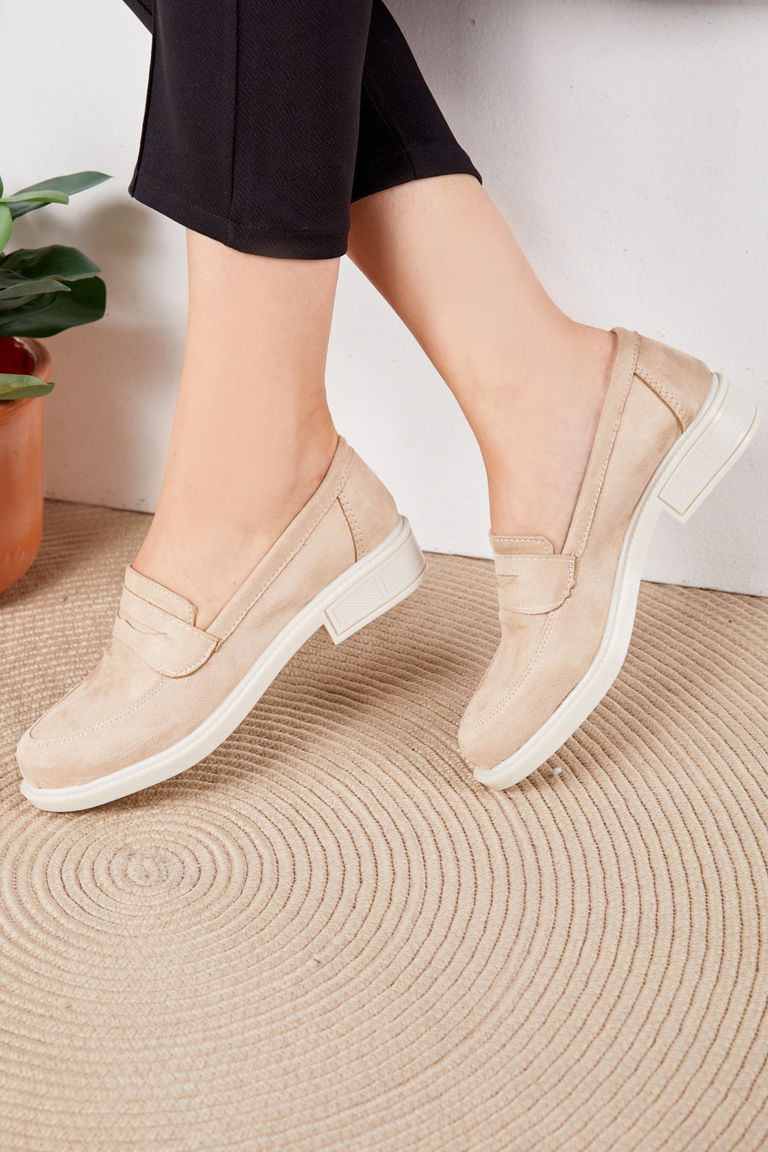 Kadın Bej Süet Ayakkabı - 26362 - TOFİSA