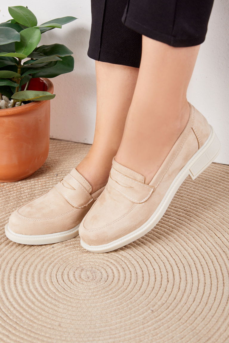 Kadın Bej Süet Ayakkabı - 26362 - TOFİSA