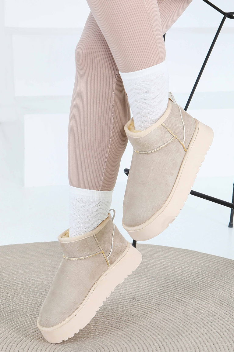 Kadın Bej Yüksek Taban Yarım Süet Bot - 27783-BEJ - TOFİSA