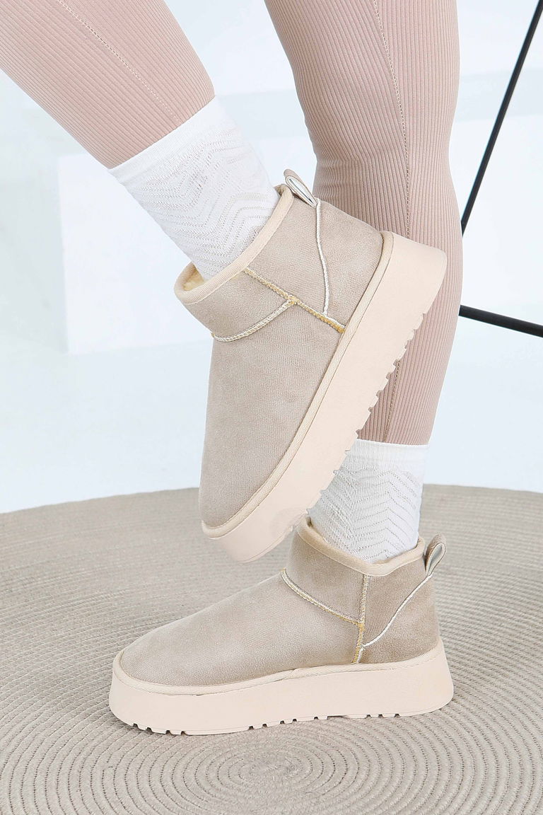 Kadın Bej Yüksek Taban Yarım Süet Bot - 27783-BEJ - TOFİSA