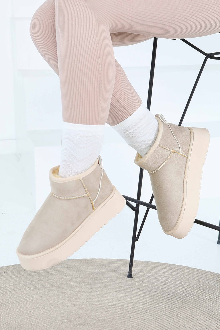 Kadın Bej Yüksek Taban Yarım Süet Bot - 27783-BEJ - TOFİSA