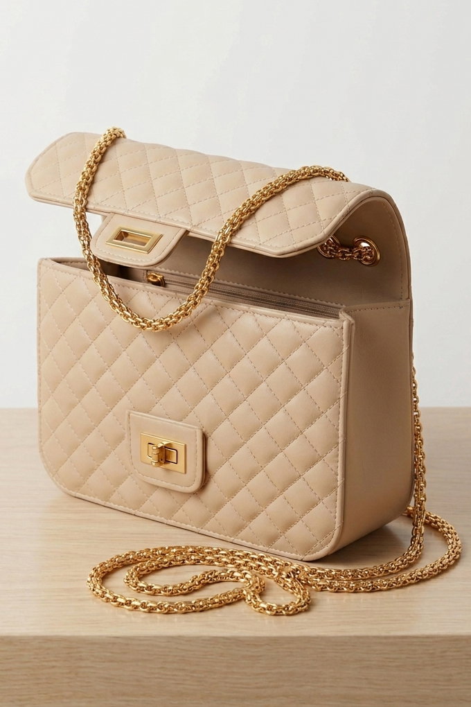 Kadın Bej Zincir Detaylı Omuz Çantası - 28398-BEJ - 1