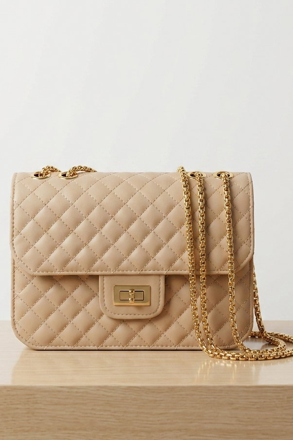 Kadın Bej Zincir Detaylı Omuz Çantası - 28398-BEJ - 2