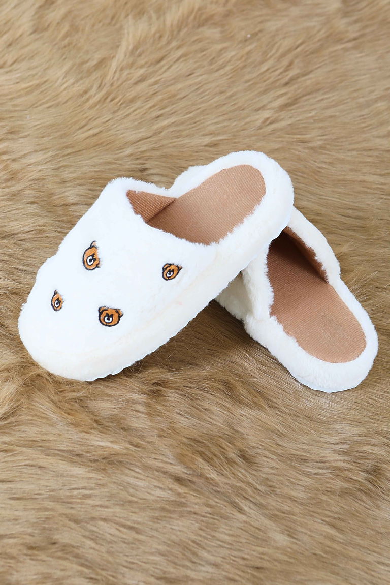 Kadın Beyaz Ayıcık Detaylı Peluş Ev Terliği - 27776-BEYAZ - TOFİSA