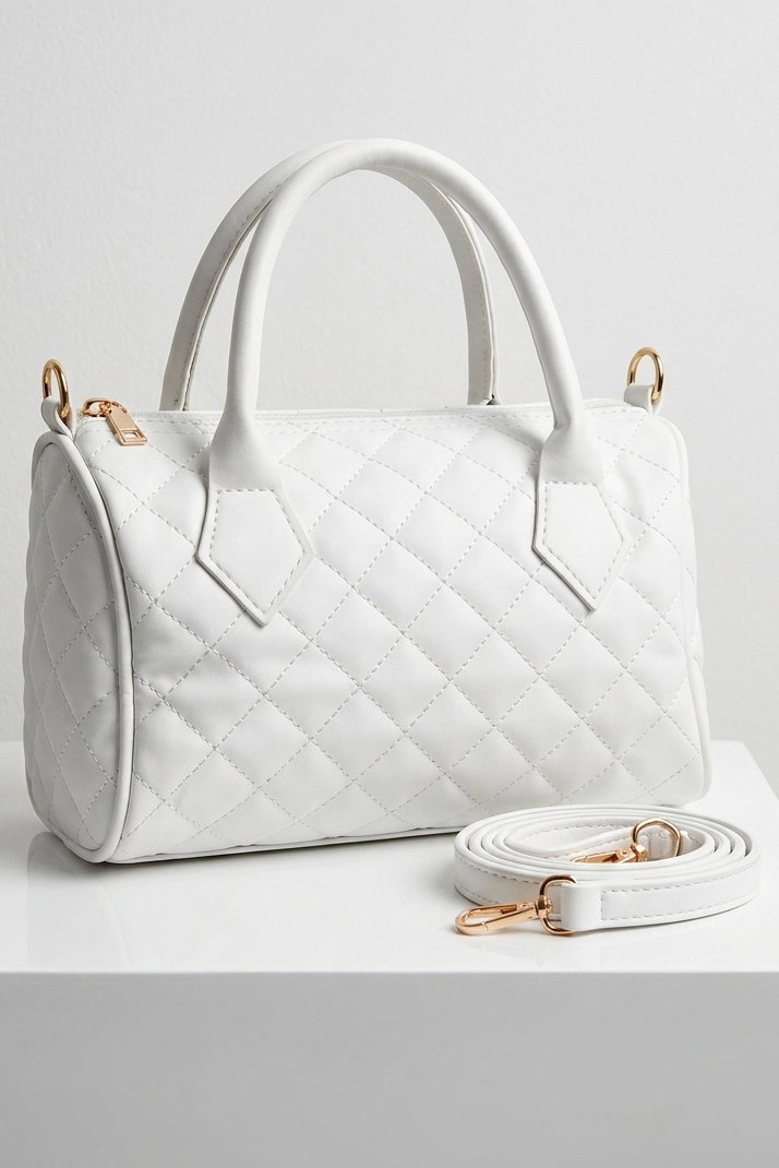 Kadın Beyaz Baklava Desen Suni Deri Çanta - 28396-BEYAZ - 1