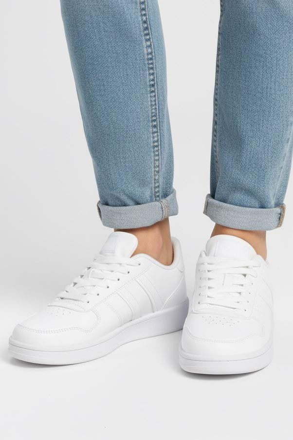 Kadın Beyaz Çizgili Suni Deri Spor Ayakkabı - 27888-BEYAZ - TOFİSA