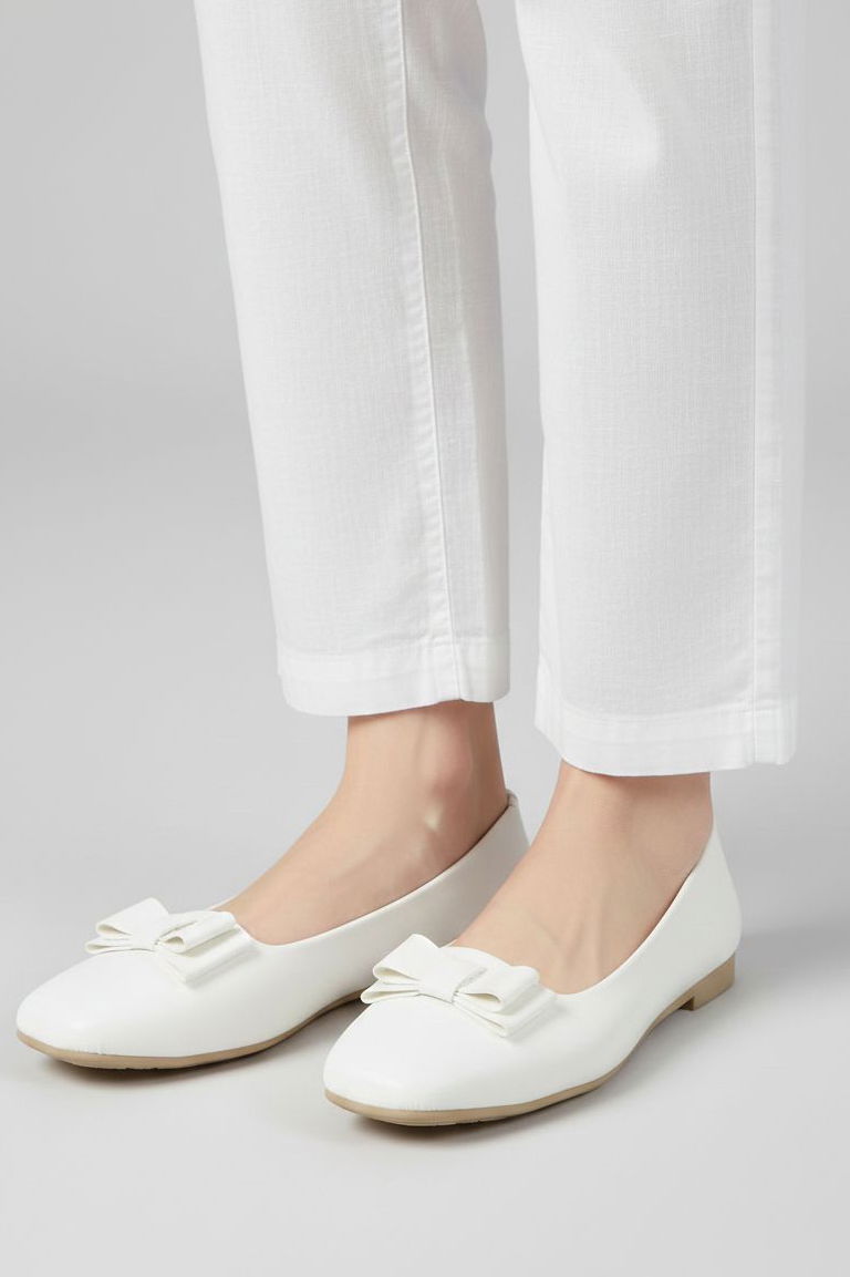 Kadın Beyaz Fiyonk Detaylı Suni Deri Babet - 28195-BEYAZ - 3