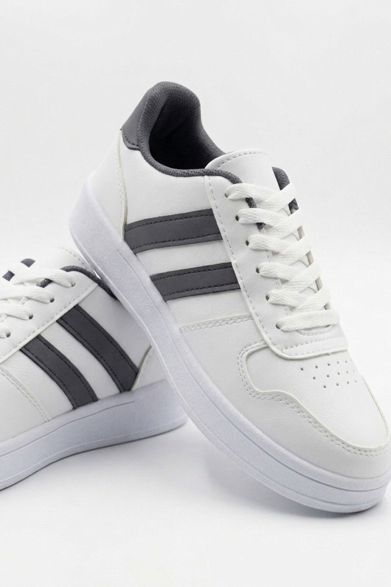 Kadın Beyaz-füme Çizgili Suni Deri Spor Ayakkabı - 27888-BEYAZ-FUME - 1