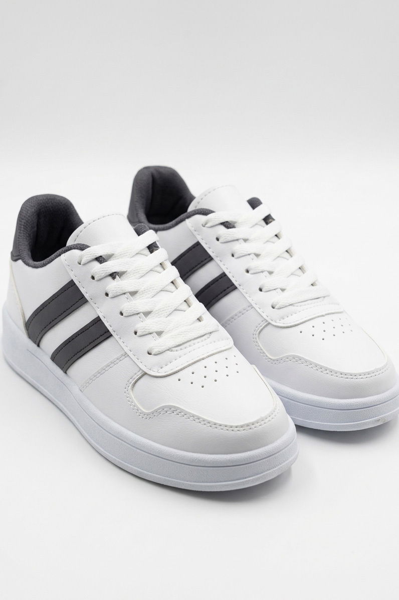 Kadın Beyaz-füme Çizgili Suni Deri Spor Ayakkabı - 27888-BEYAZ-FUME - 2