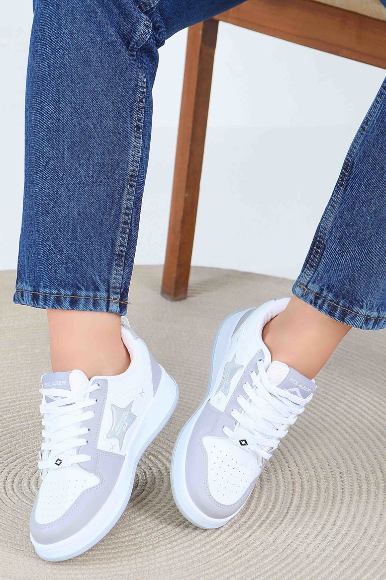 Kadın Beyaz Gri Spor Ayakkabı - 27560 - TOFİSA