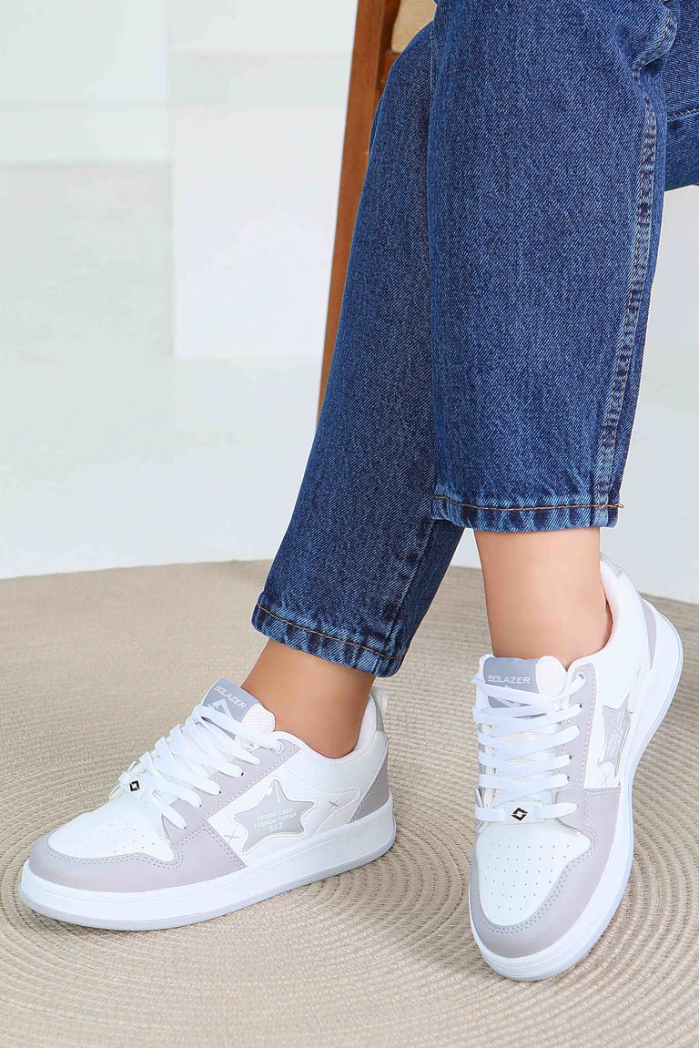 Kadın Beyaz Gri Spor Ayakkabı - 27560 - TOFİSA