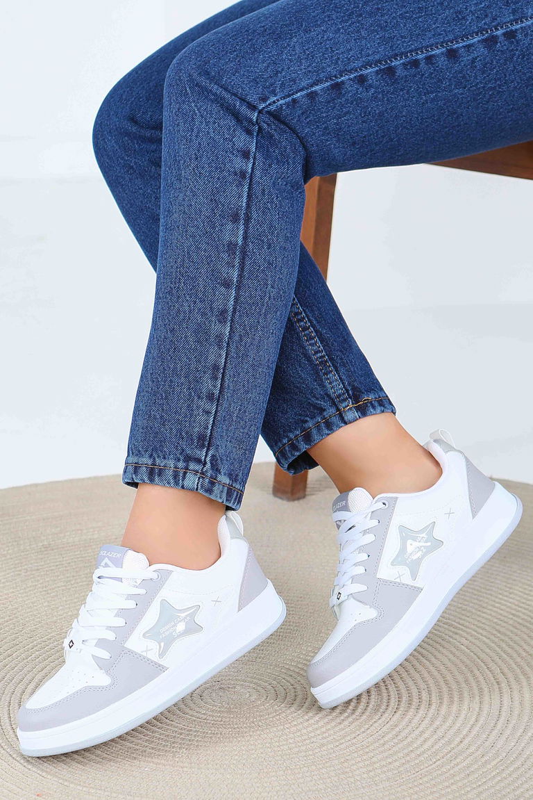 Kadın Beyaz Gri Spor Ayakkabı - 27560 - TOFİSA