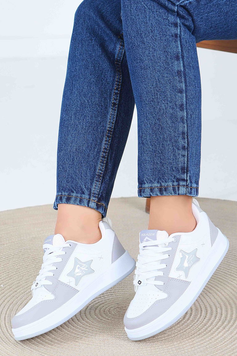 Kadın Beyaz Gri Spor Ayakkabı - 27560 - TOFİSA