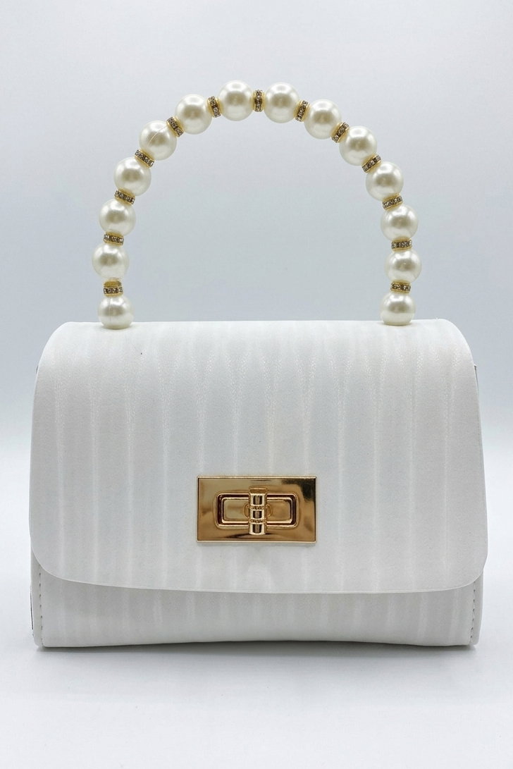 Kadın Beyaz İnci Ve Zincirli Çanta - 28428-BEYAZ - 1