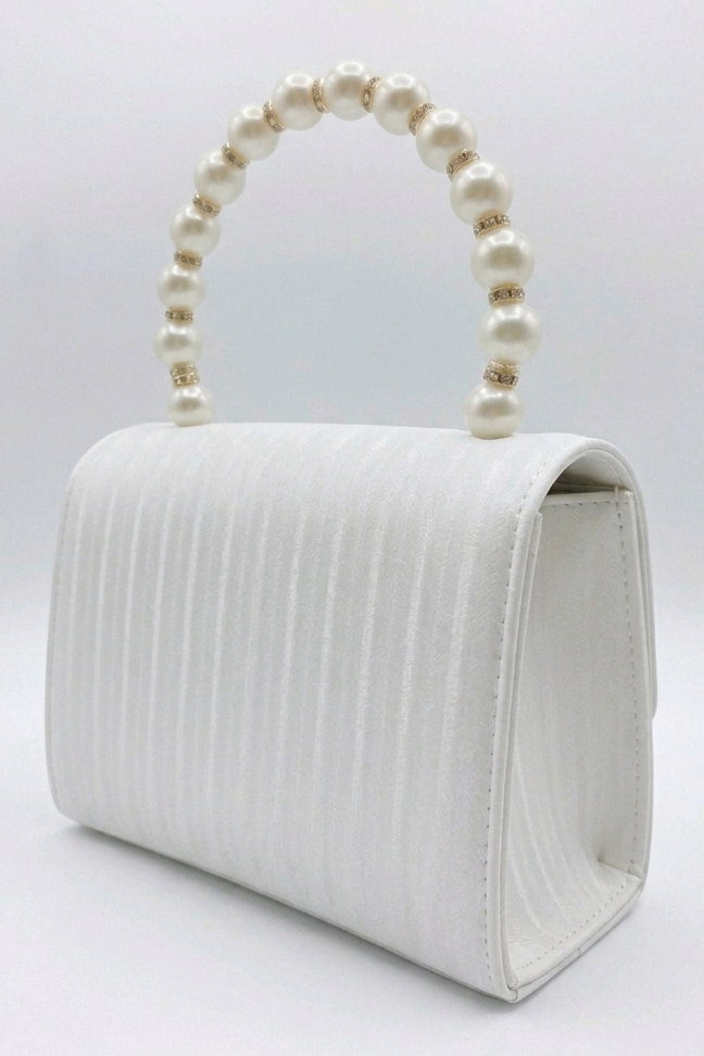 Kadın Beyaz İnci Ve Zincirli Çanta - 28428-BEYAZ - 2