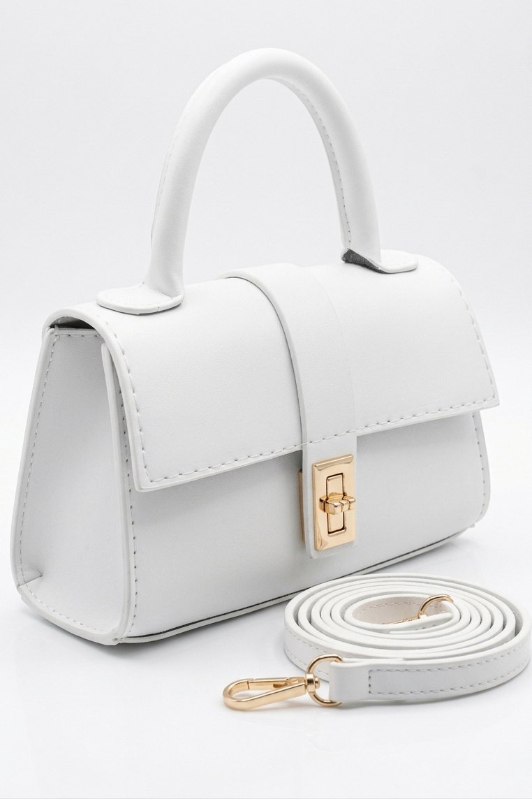 Kadın Beyaz Kilitli Mıni Suni Deri Çanta - 28142-BEYAZ - 1