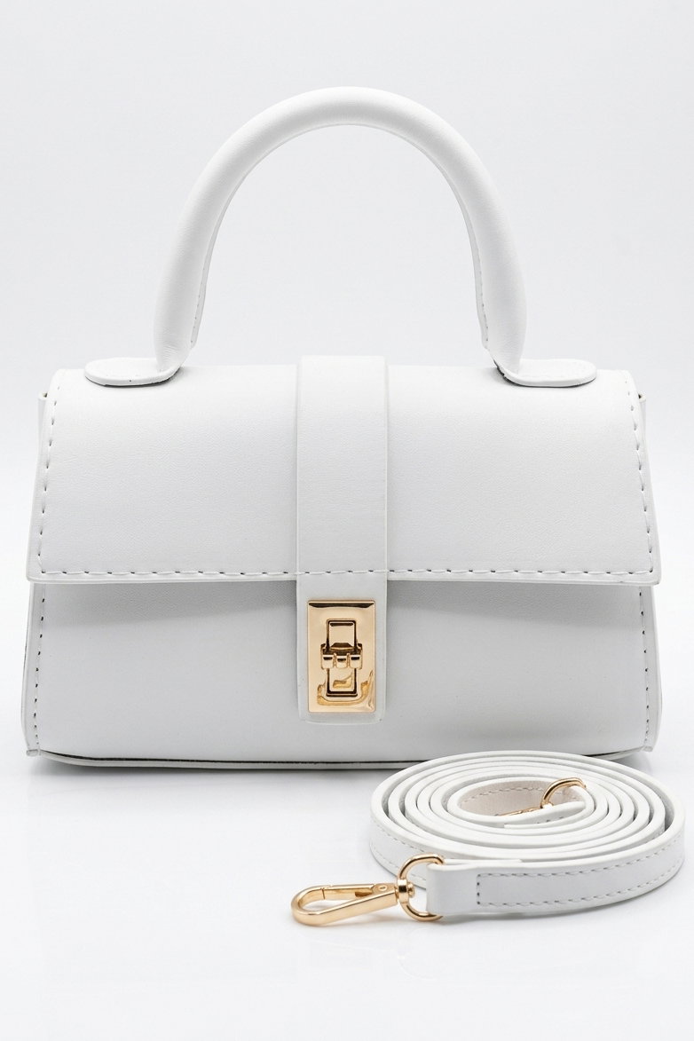 Kadın Beyaz Kilitli Mıni Suni Deri Çanta - 28142-BEYAZ - 2