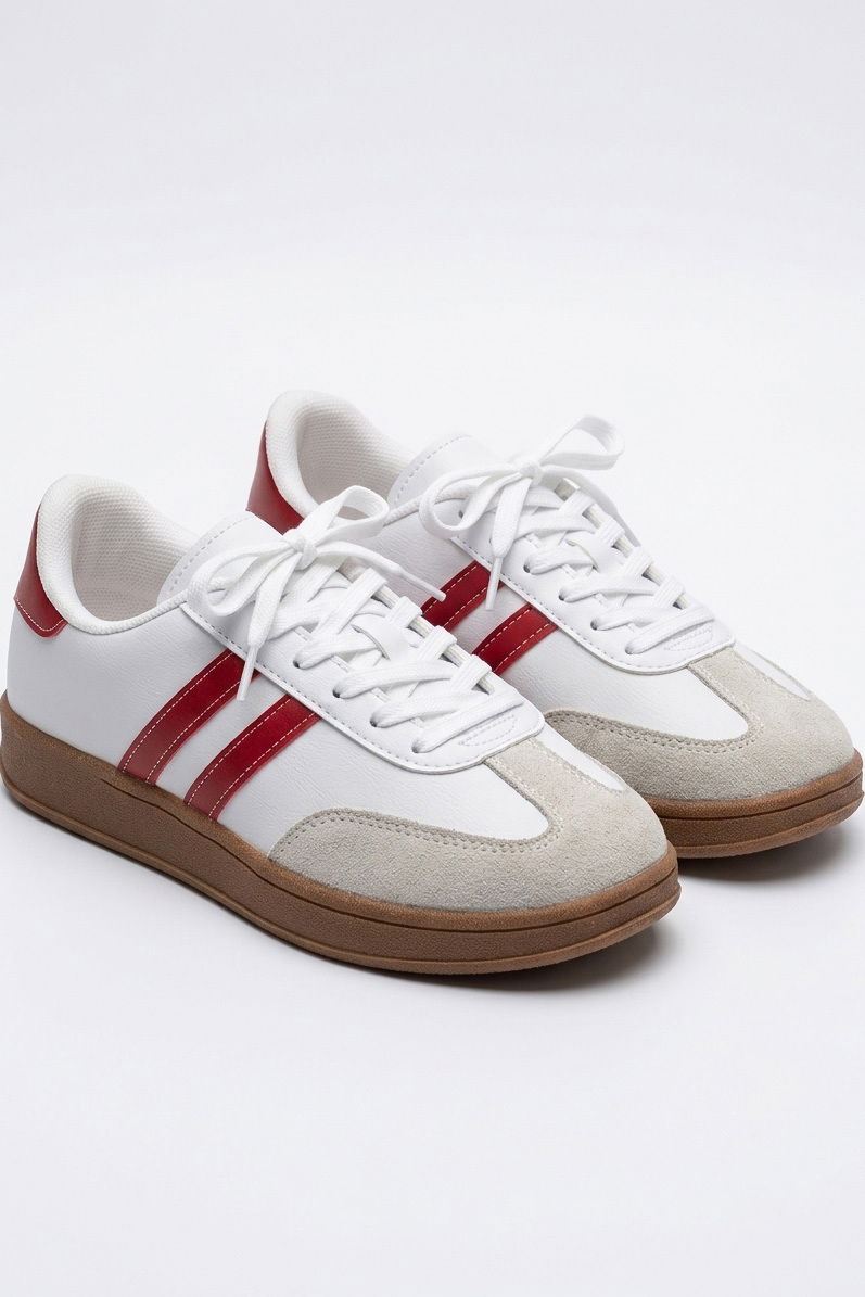 Kadın Beyaz Kirmizi Süet Detatlı Spor Ayakkabı - 28106-BEYAZ-KIRMIZI - 1