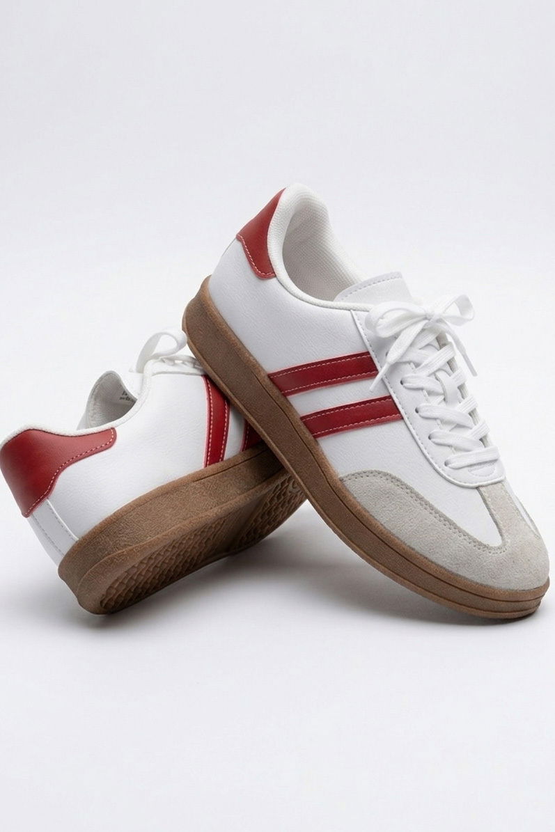 Kadın Beyaz Kirmizi Süet Detatlı Spor Ayakkabı - 28106-BEYAZ-KIRMIZI - 2