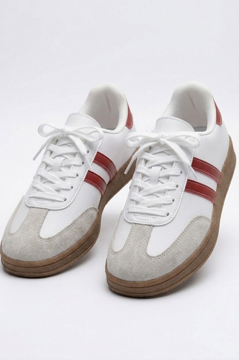 Kadın Beyaz Kirmizi Süet Detatlı Spor Ayakkabı - 28106-BEYAZ-KIRMIZI - 3