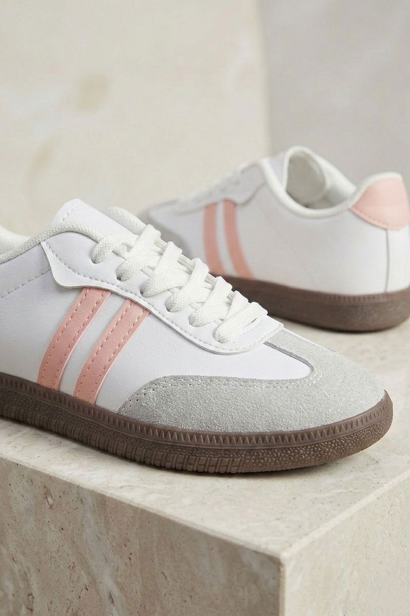 Kadın Beyaz Pudra Süet Detatlı Spor Ayakkabı - 28105-BEYAZ-PUDRA - 2