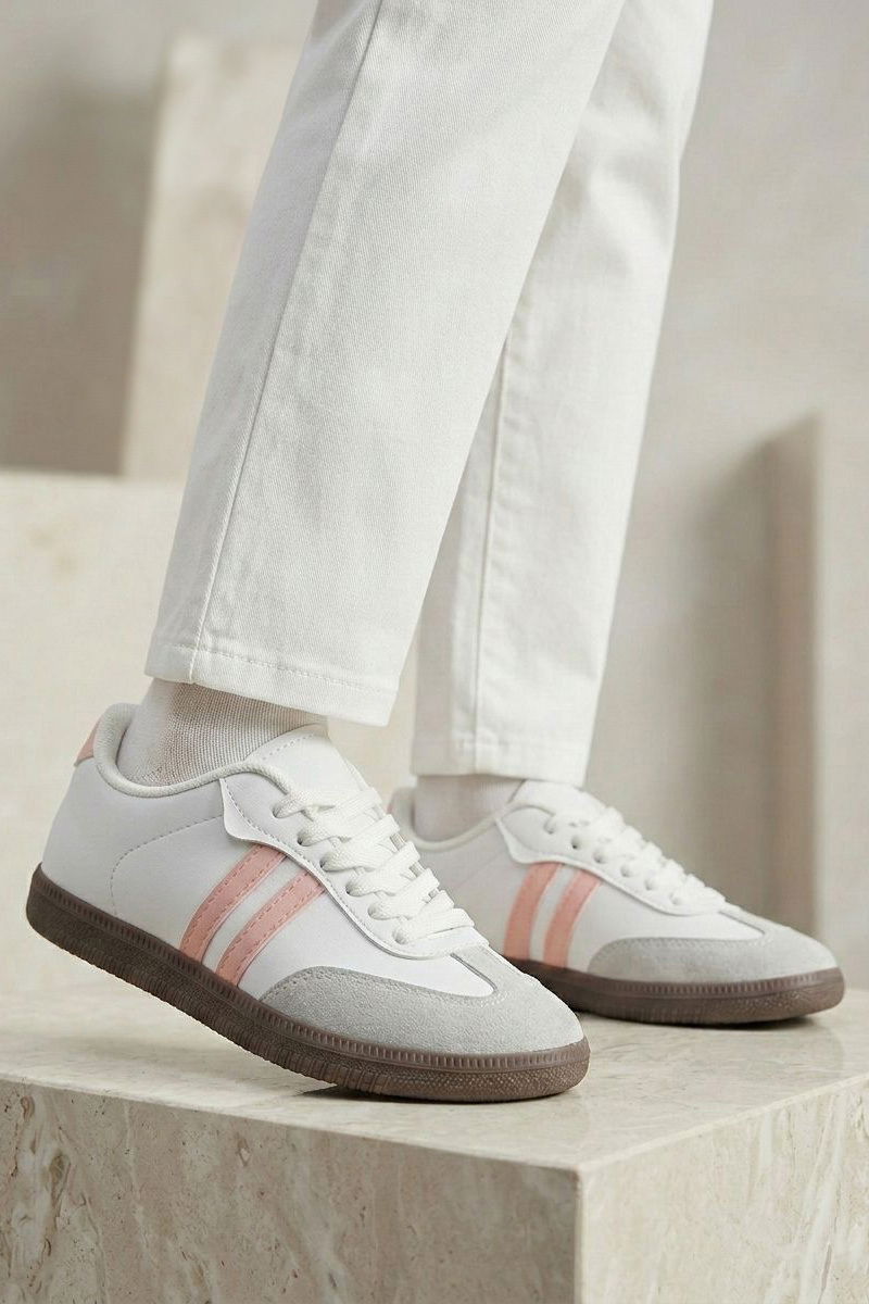 Kadın Beyaz Pudra Süet Detatlı Spor Ayakkabı - 28105-BEYAZ-PUDRA - 3