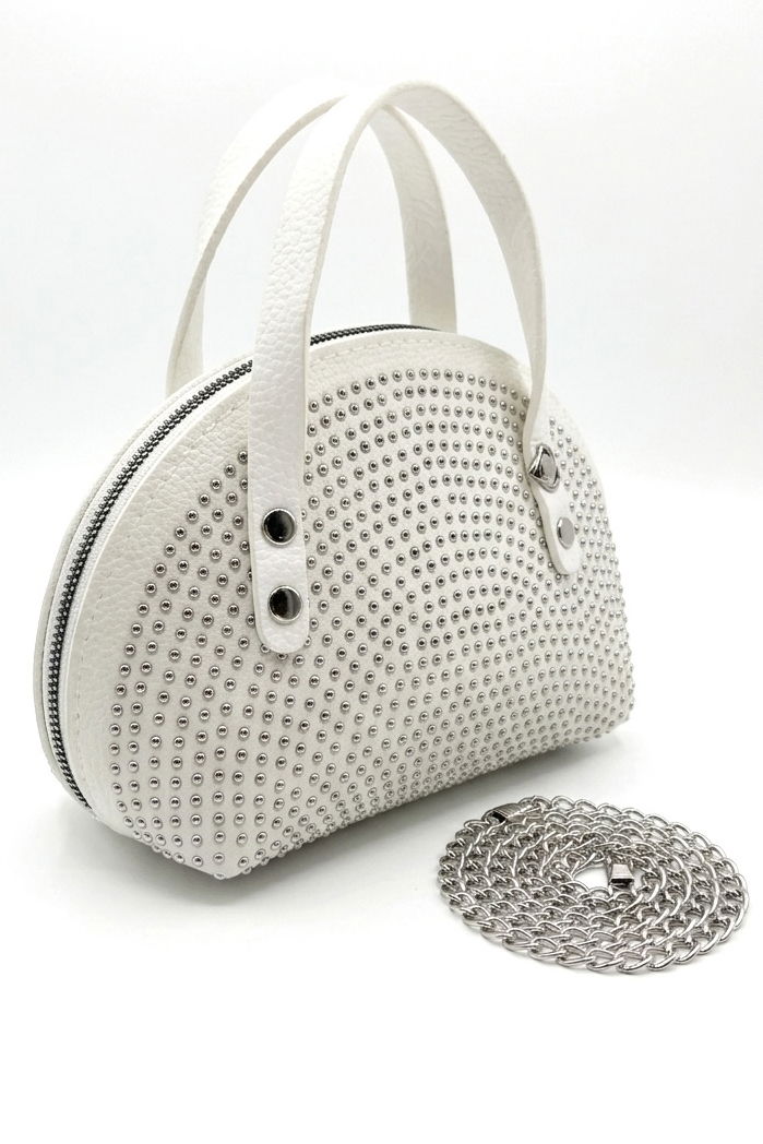Kadın Beyaz Pullu Mini El Çantası - 28362-BEYAZ - 2