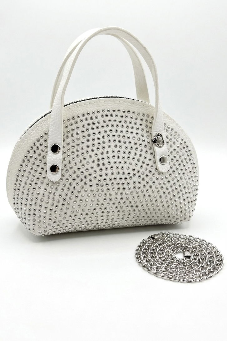 Kadın Beyaz Pullu Mini El Çantası - 28362-BEYAZ - 1