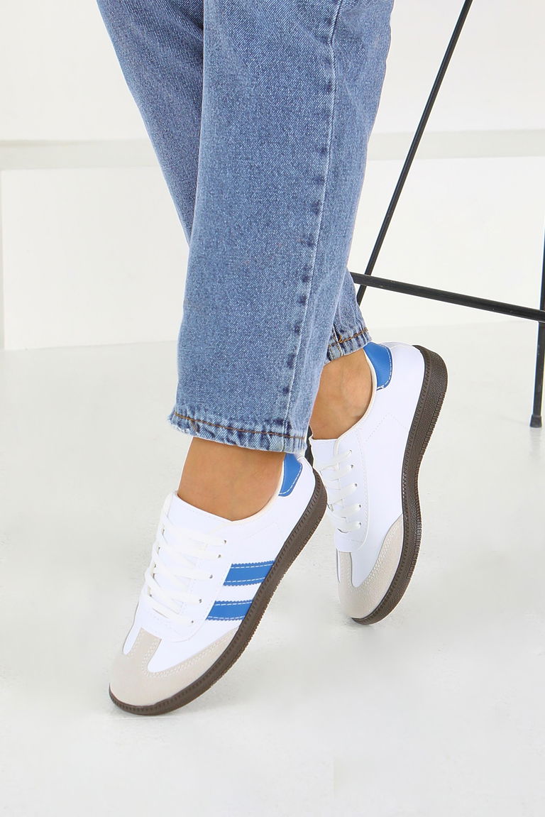 Kadın Beyaz Saks Suni Deri Spor Ayakkabı - 27702 - TOFİSA